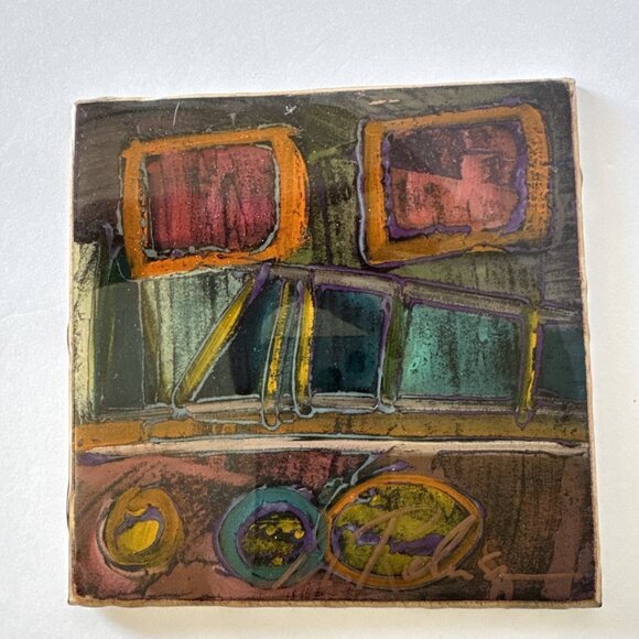 Acrylic Abstract Painting Multicolored 10x7.2in High Quality Wood Art - Picture 3 of 8